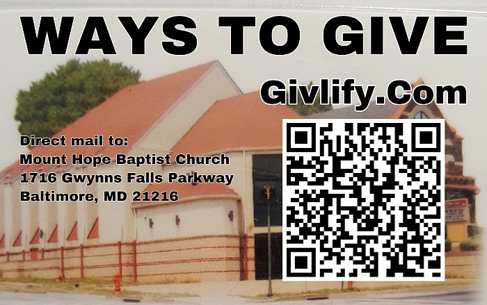 Ways to give at the MOUNT HOPE BAPTIST CHURCH